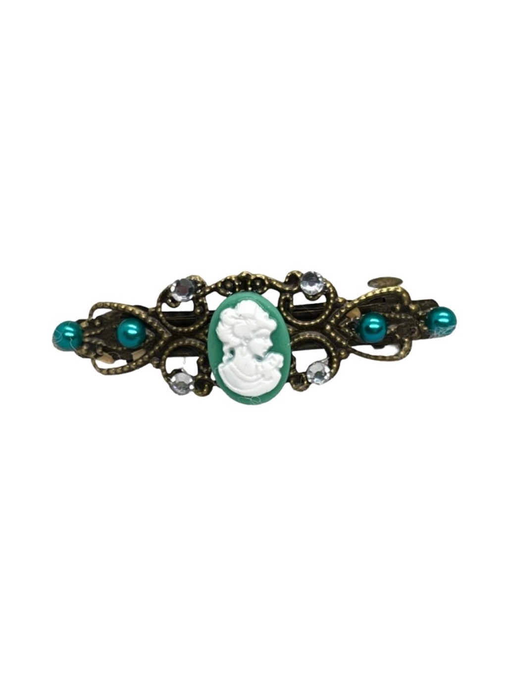 Vintage-Inspired Teal Cameo Barrette Hair Clip Final Price Drop
